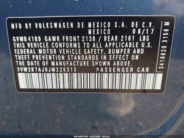 Aukcja sprzedaży 2018 Volkswagen Jetta 1.4t S, vin: 3VW2B7AJ6JM225313, numer aukcji: 44901269