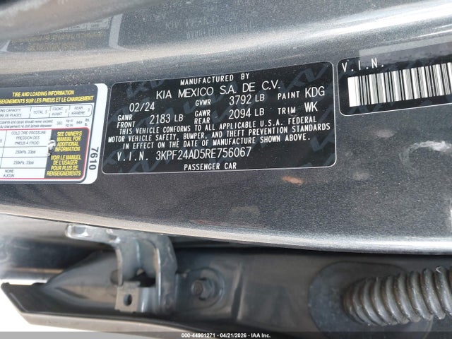 Aukcja sprzedaży 2024 Kia Forte Lxs, vin: 3KPF24AD5RE756067, numer aukcji: 44901271