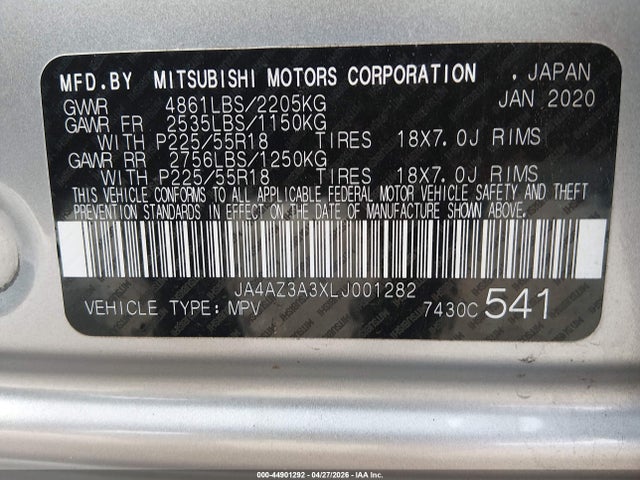 Продаж на аукціоні авто 2020 Mitsubishi Outlander Le 2.4 S-awc, vin: JA4AZ3A3XLJ001282, номер лоту: 44901292