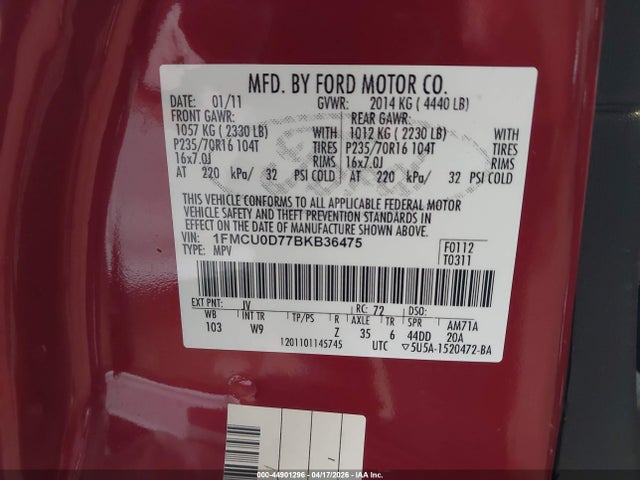 2011 FORD ESCAPE 1FMCU0D77BKB36475 Photo 8