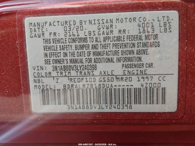 Aukcja sprzedaży 2020 Nissan Sentra Sr Xtronic Cvt, vin: 3N1AB8DV3LY240398, numer aukcji: 44901307