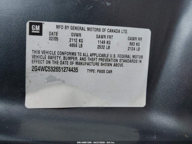 Продаж на аукціоні авто 2005 Buick Lacrosse Cx, vin: 2G4WC532651274435, номер лоту: 44901309