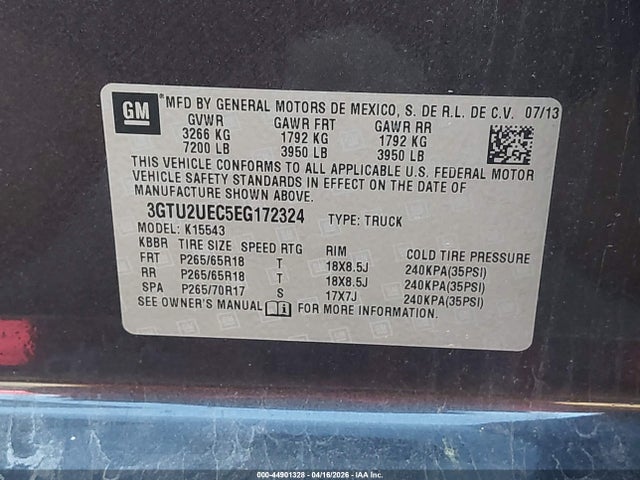 Продаж на аукціоні авто 2014 Gmc Sierra 1500 Sle, vin: 3GTU2UEC5EG172324, номер лоту: 44901328