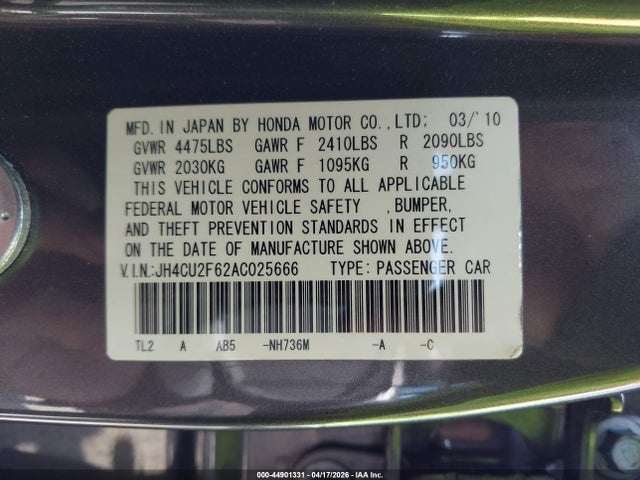 Продаж на аукціоні авто 2010 Acura Tsx 2.4, vin: JH4CU2F62AC025666, номер лоту: 44901331