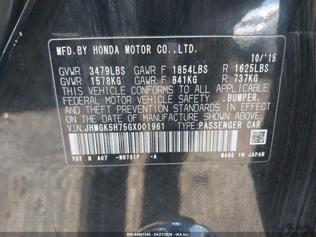 JHMGK5H75GX001961 Honda FIT EX