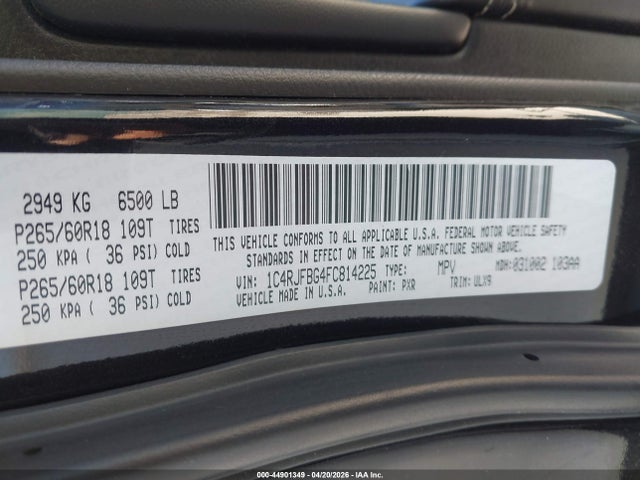 44901349 :رقم المزاد ، 1C4RJFBG4FC814225 vin ، 2015 Jeep Grand Cherokee Limited مزاد بيع
