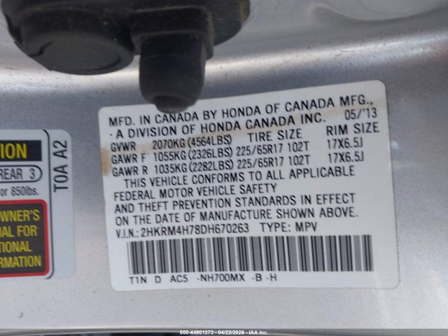 Продажа на аукционе авто 2013 Honda Cr-v Ex-l, vin: 2HKRM4H78DH670263, номер лота: 44901373