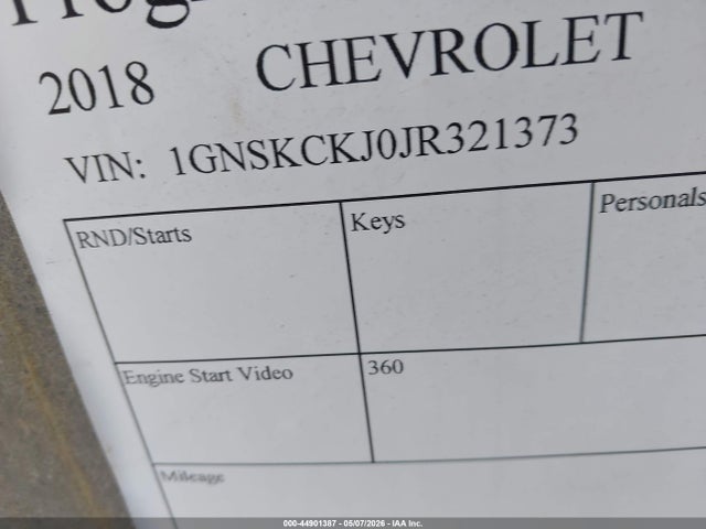 44901387 :رقم المزاد ، 1GNSKCKJ0JR321373 vin ، 2018 Chevrolet Tahoe Premier مزاد بيع