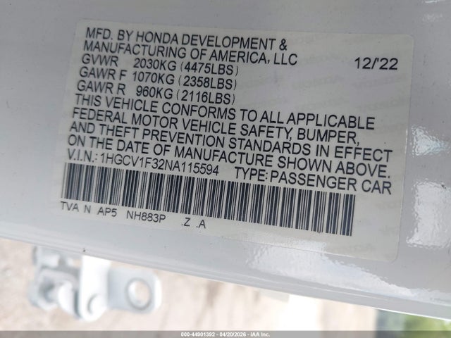 1HGCV1F32NA115594 Honda Accord Sport