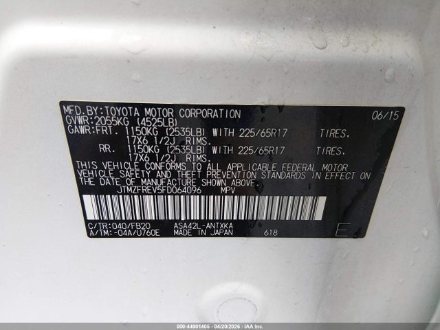 2015 Toyota Rav4 Le მანქანა იყიდება აუქციონზე, vin: JTMZFREV5FD064096, აუქციონის ნომერი: 44901405