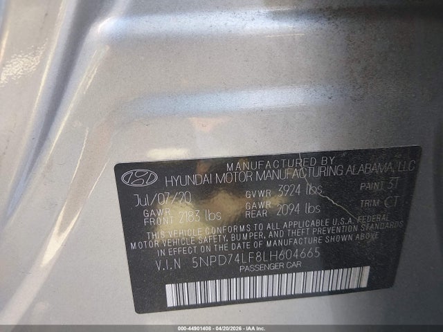 Продажа на аукционе авто 2020 Hyundai Elantra Se, vin: 5NPD74LF8LH604665, номер лота: 44901408