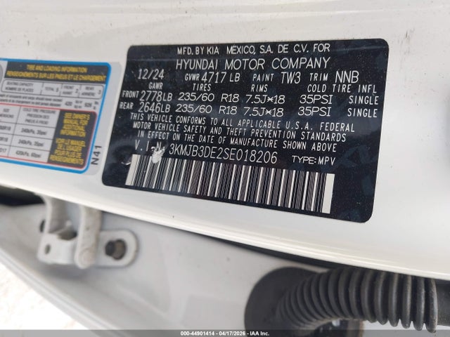 Aukcja sprzedaży 2025 Hyundai Tucson Sel, vin: 3KMJB3DE2SE018206, numer aukcji: 44901414
