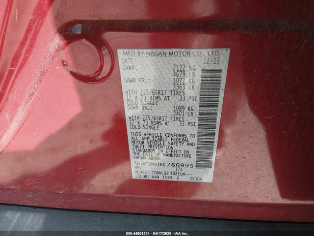 Продаж на аукціоні авто 2014 Nissan Rogue Sv, vin: 5N1AT2MV1EC766995, номер лоту: 44901431