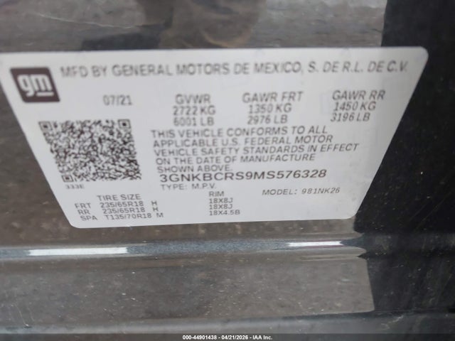 44901438 :رقم المزاد ، 3GNKBCRS9MS576328 vin ، 2021 Chevrolet Blazer Fwd 2lt مزاد بيع