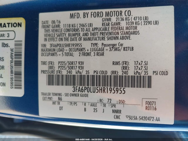 Ford Fusion Hybrid Se 2017 3FA6P0LU5HR195955 Image 9