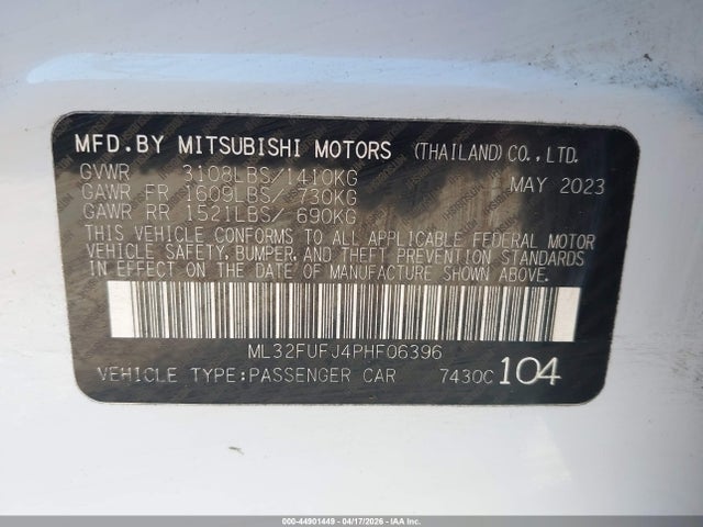 Продаж на аукціоні авто 2023 Mitsubishi Mirage G4 Es, vin: ML32FUFJ4PHF06396, номер лоту: 44901449
