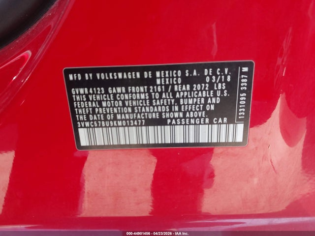 Продаж на аукціоні авто 2019 Volkswagen Jetta, vin: 3VWC57BU9KM013477, номер лоту: 44901456