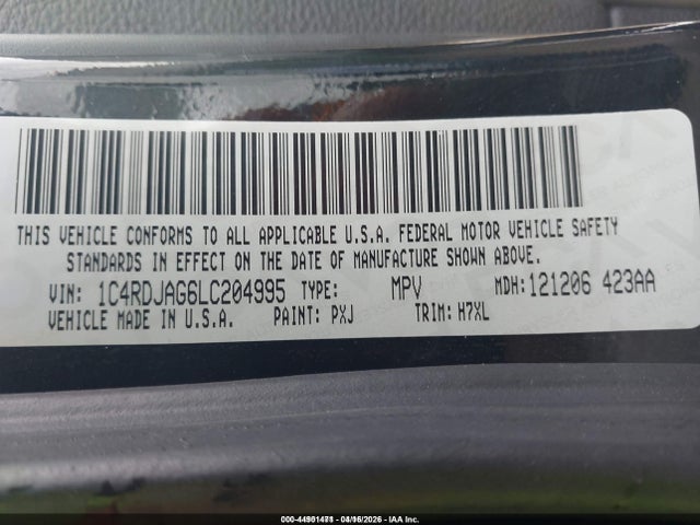 2020 Dodge Durango Sxt Plus Awd მანქანა იყიდება აუქციონზე, vin: 1C4RDJAG6LC204995, აუქციონის ნომერი: 44901471