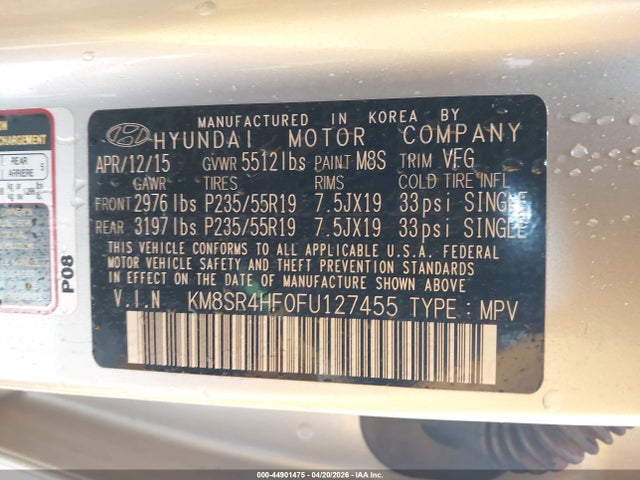 Hyundai Santa Fe Gls 2015 KM8SR4HF0FU127455 Image 9