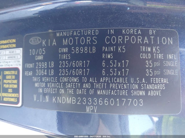 2006 KIA SEDONA KNDMB233366017703 Photo 8