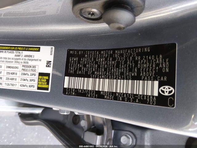 Aukcja sprzedaży 2025 Toyota Corolla Se, vin: 5YFS4MCEXSP247515, numer aukcji: 44901502