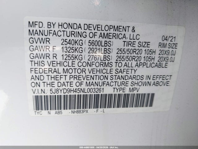 Продажа на аукционе авто 2022 Acura Mdx Technology Package, vin: 5J8YD9H45NL003261, номер лота: 44901505