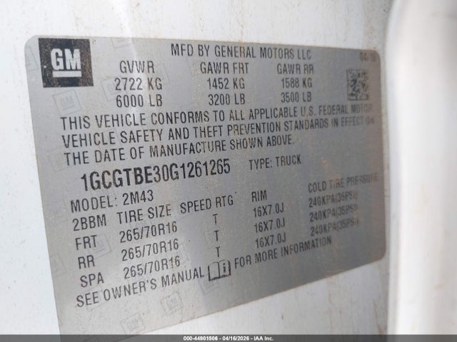 1GCGTBE30G1261265 Chevrolet Colorado Wt