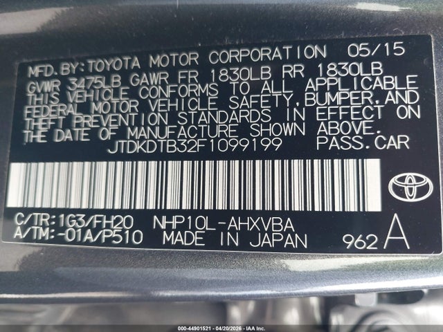 Toyota Prius C One 2015 JTDKDTB32F1099199 Image 9