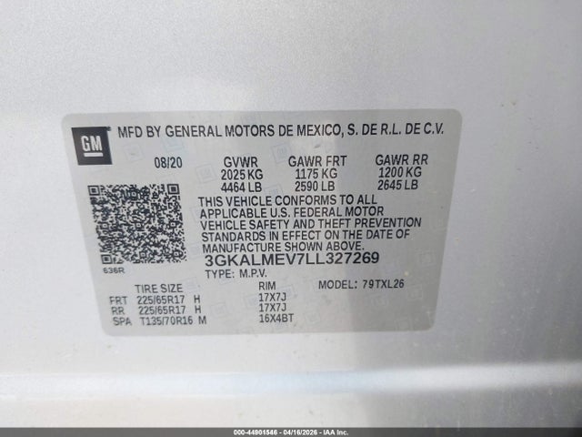 3GKALMEV7LL327269 GMC Terrain Fwd Sle