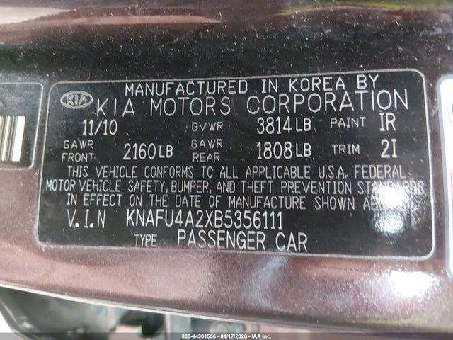 Aukcja sprzedaży 2011 Kia Forte Ex, vin: KNAFU4A2XB5356111, numer aukcji: 44901556