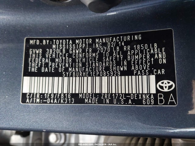 Toyota Corolla Le Plus 2014 5YFBURHE1EP085929 Image 9