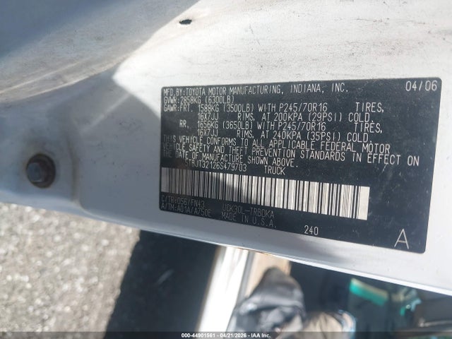 Продаж на аукціоні авто 2006 Toyota Tundra Base V8, vin: 5TBJT32126S479703, номер лоту: 44901561