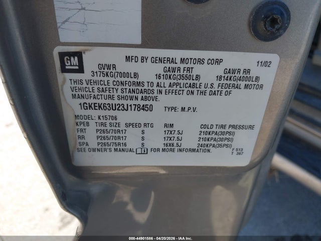 Продажа на аукционе авто 2003 Gmc Yukon Denali, vin: 1GKEK63U23J178450, номер лота: 44901586