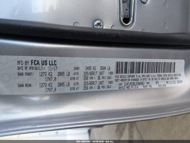 44901587 :رقم المزاد ، 1C4PJMCB6JD580963 vin ، 2018 Jeep Cherokee Latitude 4x4 مزاد بيع