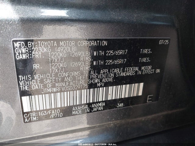 Aukcja sprzedaży 2025 Toyota Rav4 Hybrid Xle, vin: JTMRWRFV0SD329175, numer aukcji: 44901613