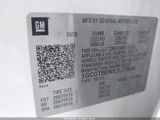 1GCGTBENXJ1270046 Chevrolet Colorado Wt