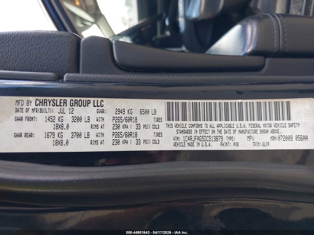 2013 Jeep Grand Cherokee Laredo მანქანა იყიდება აუქციონზე, vin: 1C4RJFAG5DC513879, აუქციონის ნომერი: 44901643