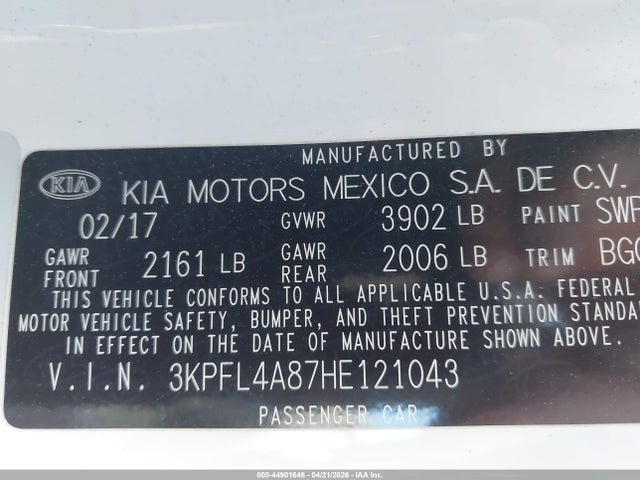 Aukcja sprzedaży 2017 Kia Forte Ex, vin: 3KPFL4A87HE121043, numer aukcji: 44901646