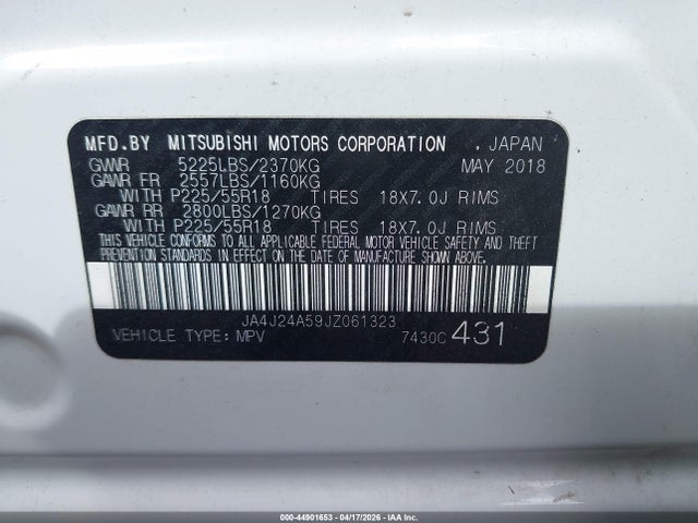 Продажа на аукционе авто 2018 Mitsubishi Outlander Phev Gt, vin: JA4J24A59JZ061323, номер лота: 44901653