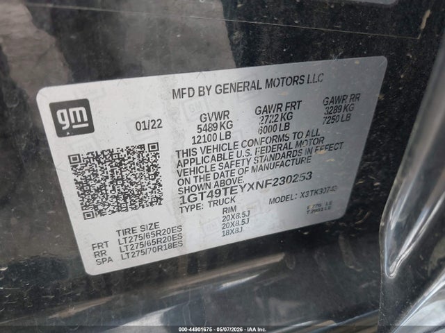 Aukcja sprzedaży 2022 Gmc Sierra 3500hd 4wd  Standard Bed Sle, vin: 1GT49TEYXNF230253, numer aukcji: 44901675