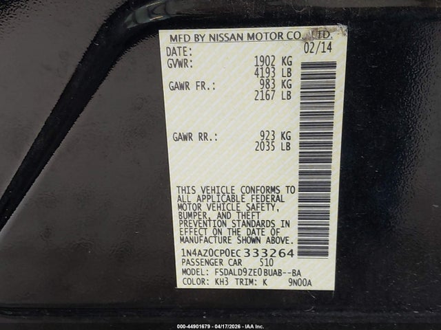 1N4AZ0CP0EC333264 Nissan LEAF SV
