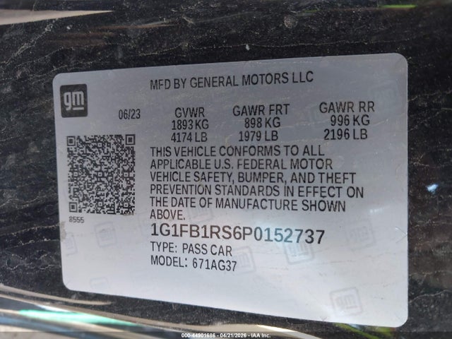 44901686 :رقم المزاد ، 1G1FB1RS6P0152737 vin ، 2023 Chevrolet Camaro Rwd  1lt مزاد بيع