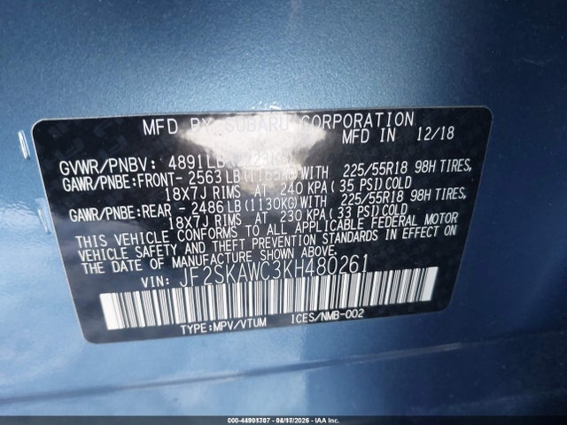 Aukcja sprzedaży 2019 Subaru Forester Touring, vin: JF2SKAWC3KH480261, numer aukcji: 44901707