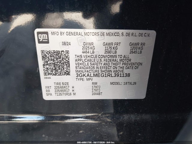 Aukcja sprzedaży 2024 Gmc Terrain Fwd Sle, vin: 3GKALMEG1RL391138, numer aukcji: 44901708