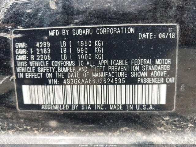 Продажа на аукционе авто 2018 Subaru Impreza 2.0i, vin: 4S3GKAA66J3624595, номер лота: 44901733