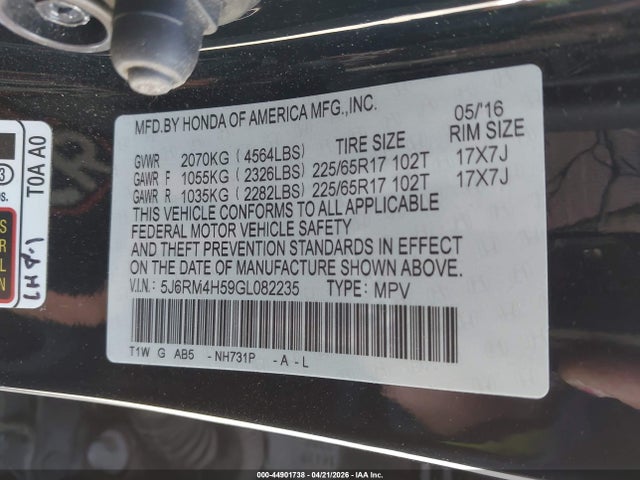 Honda CR-V EX 2016 5J6RM4H59GL082235 Image 9