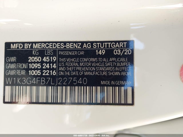 Продажа на аукционе авто 2020 Mercedes-benz A 220 4matic, vin: W1K3G4FB7LJ227540, номер лота: 44901739