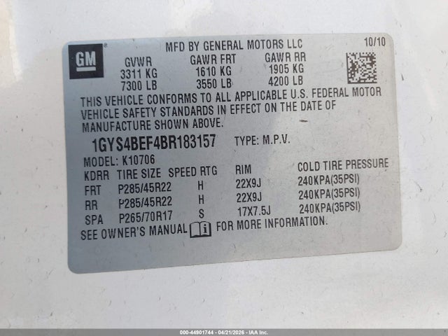 Продаж на аукціоні авто 2011 Cadillac Escalade Luxury, vin: 1GYS4BEF4BR183157, номер лоту: 44901744