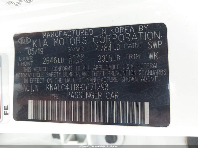 Продажа на аукционе авто 2019 Kia Cadenza Technology, vin: KNALC4J18K5171293, номер лота: 44901746