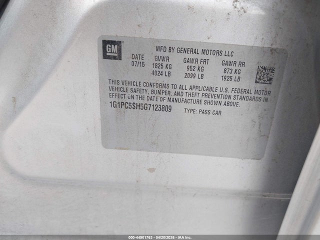 2016 Chevrolet Cruze Limited Ls Auto მანქანა იყიდება აუქციონზე, vin: 1G1PC5SH5G7123809, აუქციონის ნომერი: 44901763